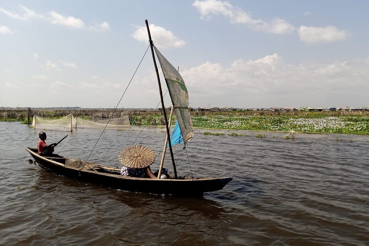 Sailing pirogue on the lake at Ganvié